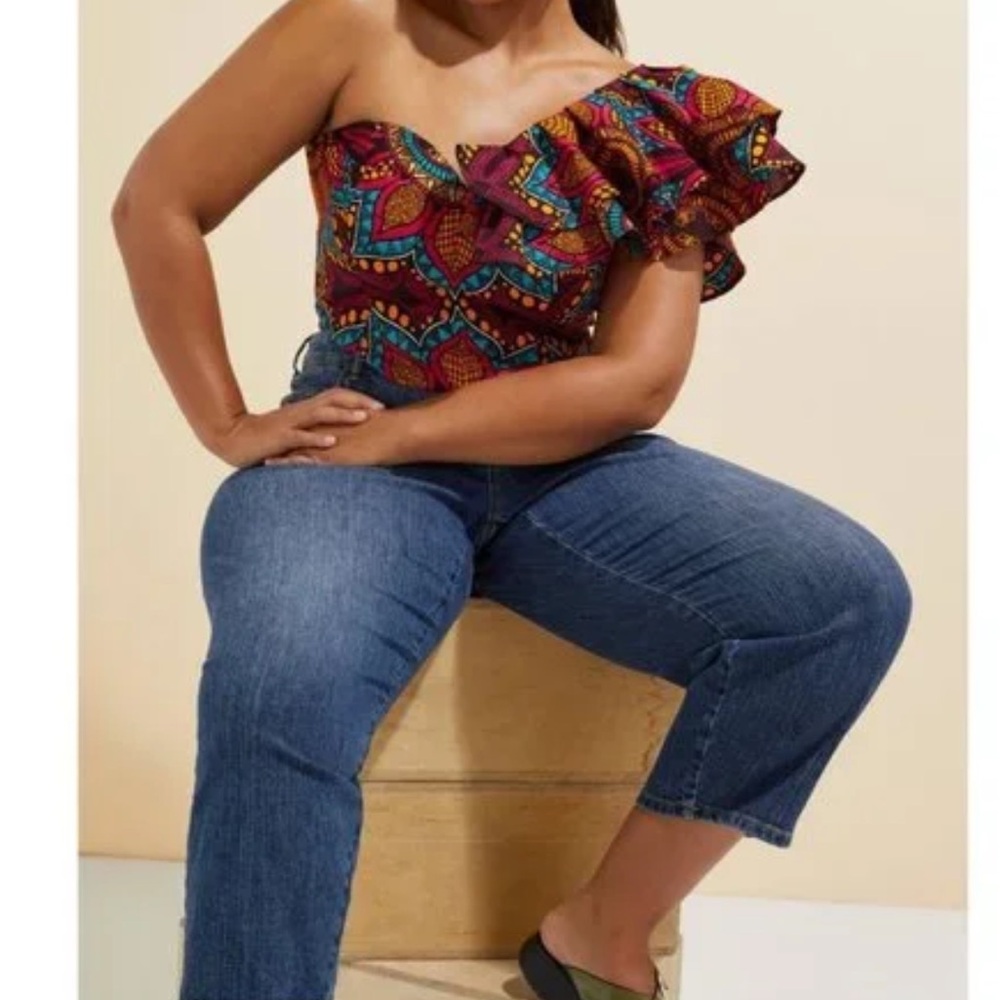 Anthropologie One-Shoulder Ruffle Crop Top in Multicolor